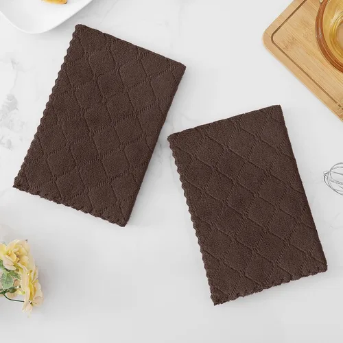 Vista 7 de Homaxy - Paquete de 12 trapos de cocina (13 x 19 pulgadas, marrón), de terciopelo coral supersuaves y absorbentes para lavar platos, paño