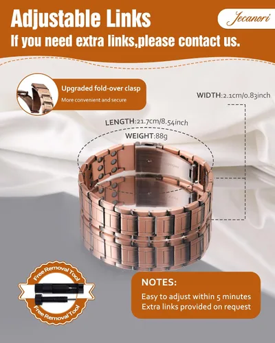 Vista 9 de Jecanori Pulseras magnéticas de cobre para hombres, pulsera magnética ultra fuerte, regalos de joyería con herramienta