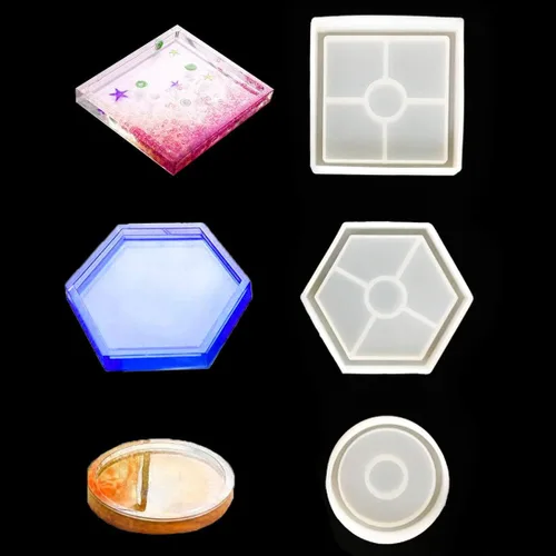 Vista 6 de Juego de 4 moldes de silicona para fundición de resina, moldes de bandeja de manualidades para joyero, maceta, taza, taza, taza, taza, estera