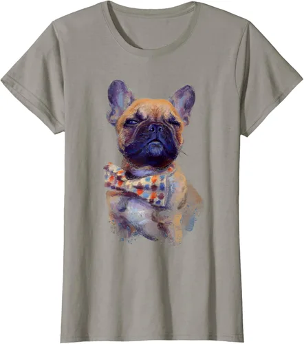 Vista 32 de Camiseta de bulldog francés con estampado realista, artística de bulldog francés, Negro, S
