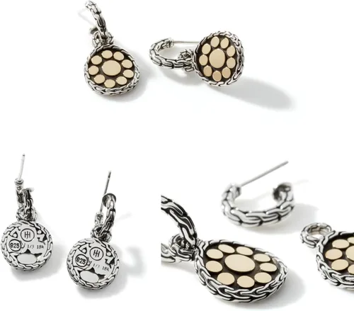 Vista 2 de Aretes colgantes redondos pequeños con lunares dorados y plateados para mujer, Metal, No es una piedra preciosa