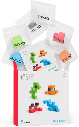 Vista 2 de PIXIO Bloques magnéticos mini océano, pequeños bloques de construcción magnéticos en estilo Pixel Art, creatividad para niños, juguetes STEM