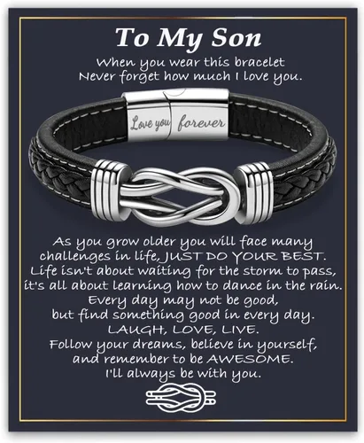 Vista 28 de Gifts for Men Infinity Leather Bracelet for Dad New Daddy Husband Boyfriend Son Grandson Brother Nephew Uncle Brown Braided Engraved Leather Jewelry
