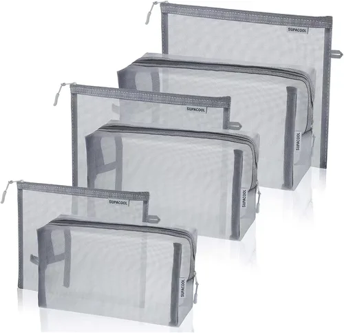 Vista 11 de SUPACOOL Bolsa de maquillaje de malla de viaje, bolsas organizadoras de cosméticos con cremallera, bolsas organizadoras de pañales, bolsa de nailon