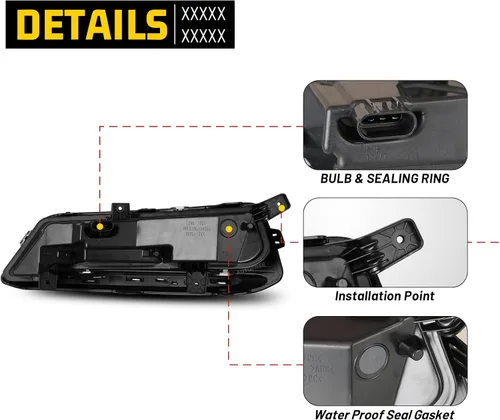 Vista 6 de Juego de luces antiniebla LED DRL compatibles con Chevy Impala 2014-2020 Not for 14-16 Impala limited models, Fog Lamp Assembly Wiring Kit &