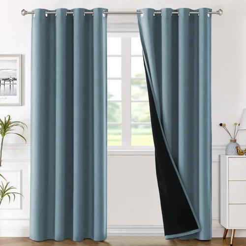 Vista 35 de H.VERSAILTEX Paneles de cortina 100% opacas de 45 pulgadas de largo, con aislamiento térmico, cortinas opacas con forro para dormitorio, dos capas