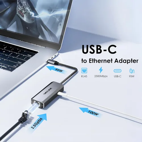 Vista 10 de WAVLINK Adaptador USB C a Ethernet de 2,5 Gbps, adaptador USB a Ethernet de Adaptador Ethernet 2.5G PD