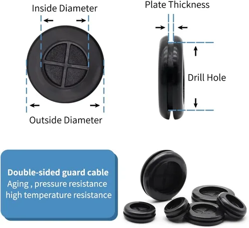 Vista 5 de Vrupin Kit Surtido de 66 Ojales de Goma, Tapones para Orificios de Taladro Cortafuegos Protección de Cables, 6 Tamaños 1-13/16" 1-1/2" 1" 7/8" 5/8