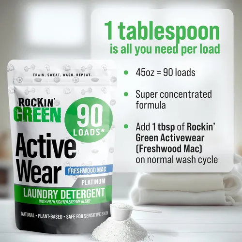 Vista 6 de Detergente para ropa Rockin' Green, Detergente en polvo para ropa a base de plantas, Detergente para ropa totalmente natural, Combate el olor vegano