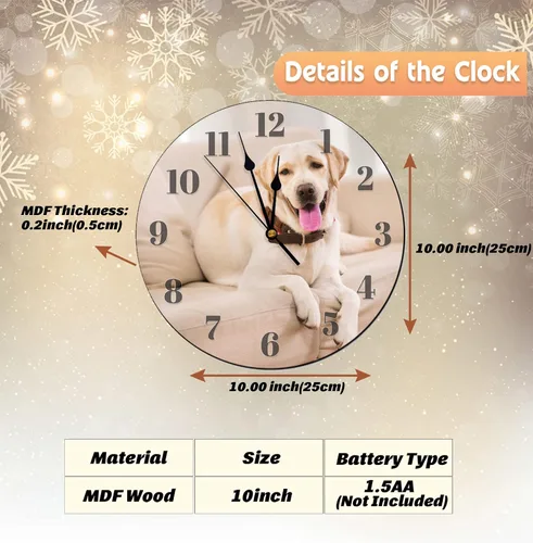 Vista 2 de Labrador Retriever - Reloj de pared de madera silencioso y sin tictac para perro en el sofá, funciona con pilas, decoración de pared para sala