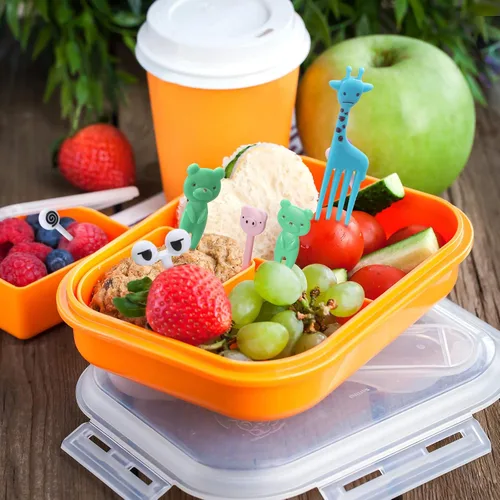 Vista 5 de Chengu 120 palillos de alimentos de animales para niños, caja Bento de animales de dibujos animados, palillos de frutas, mini tenedor, palillos