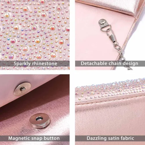 Vista 4 de Yokawe Bolso de mano para mujer, con diamantes de imitación, para boda, fiesta formal, fiesta de graduación, bolso de mano