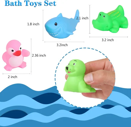 Vista 4 de Juego de 18 juguetes de baño preescolares para niños pequeños de 1-3, 2-4, lindos animales marinos de goma, juguete de pato de goma para bebés de 6