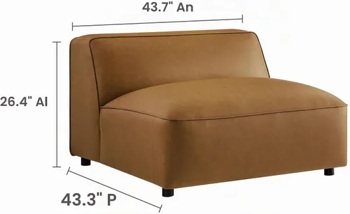 Vista 5 de Modway Auren - Sofá modular de cuero vegano de 4 piezas en color camello – Sofá modular de piel sintética de 3 plazas – Cómodo sofá moderno de piel