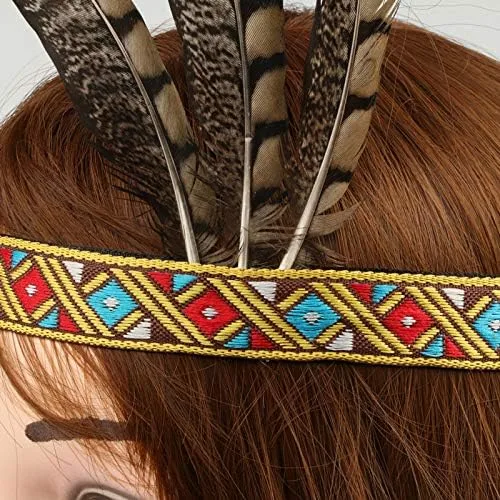 Vista 6 de R STAR Diadema de plumas india, diadema bohemia borlas banda para el pelo diadema americana Headwear para mujeres y niñas