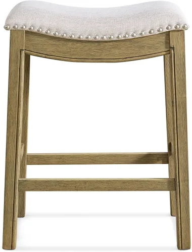 Vista 8 de ROME + OAK Juego de 2 Taburetes de Mostrador Parker de 26", Taburete de Bar de Cocina sin Respaldo Tipo Silla de Montar en Acabado de Madera Natural