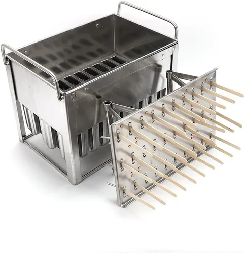 Vista 5 de 20 moldes para paletas, kit de soporte de moldes de paletas de hielo de acero inoxidable comercial GDAE10 con 100 palos de bambú reutilizables