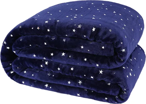 Vista 9 de NANPIPER Manta de forro polar con estampado de estrellas, manta mullida de franela súper suave, 50 x 65 pulgadas, color negro
