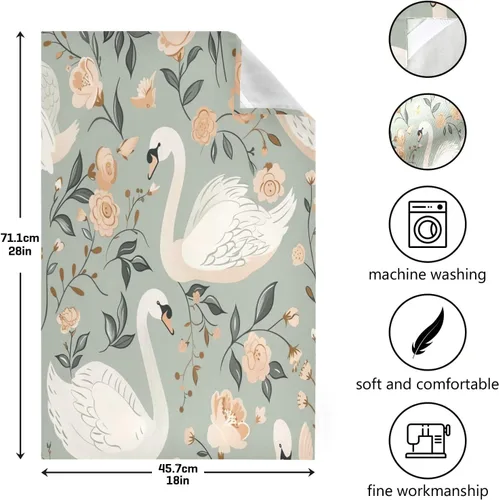 Vista 3 de GAIREG Swans and Retro Floral Dish Rag Set, 28x18 Inches Absorbent Printed Hand Towels, Set of 6