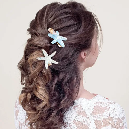 Vista 6 de PAGOW 5 pinzas para el pelo de estrella de mar, pinzas para el cabello de cristal, soporte para cola de caballo de estrella de mar, accesorios