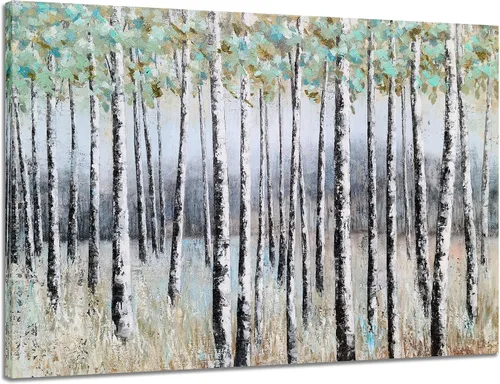 Vista 9 de SYGALLERIER Lienzo abstracto de árbol con pinturas texturizadas pintadas a mano en negro y azul con lámina plateada, imágenes modernas del bosque