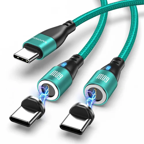 Vista 8 de VAFOTON Cable de carga magnético PD de 60 W de 9 pines (paquete de 2, 3.3 pies/6.6 pies), cable de carga USB C magnético 3A/cable de carga USB