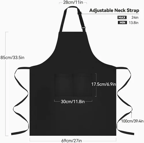 Vista 3 de NLUS Delantales de chef para hombres y mujeres, delantales de cocina para mujeres con 2 bolsillos, delantales ajustables, resistentes al agua y al