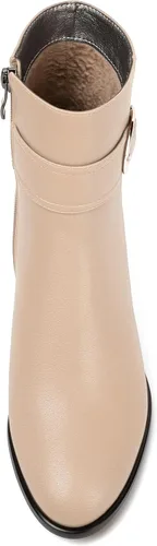 Vista 3 de MERRORI Botas altas de tacón bajo mate mate con cremallera y punta redonda para mujer, 2 pulgadas Beige