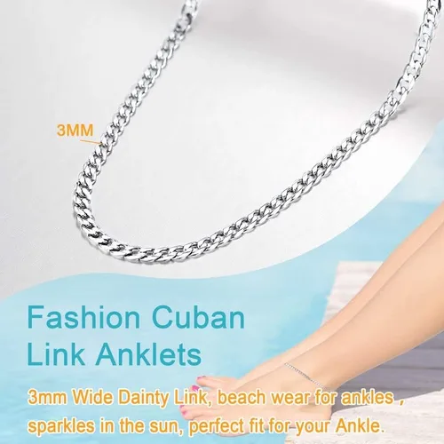 Vista 5 de U7 Sterling Silver Anklet for Women Cuban ChainFigaro Chain Ankle Bracelet Summer Beach Anklets