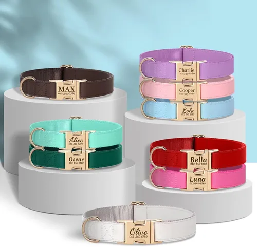 Vista 7 de Collares para perros personalizados de PET ARTIST, collar para perro grabado personalizado con etiqueta de nombre silenciosa, hebilla de liberación