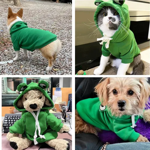 Vista 6 de ANIAC Ropa divertida para mascotas para perros pequeños, gatos, hembras, machos, cachorros, sudadera cálida con capucha para perros, abrigo con Verde