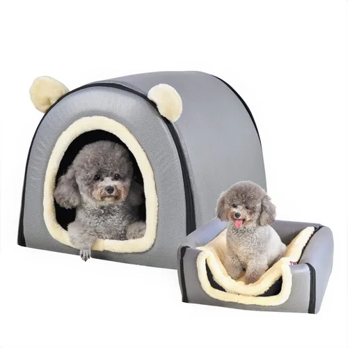Vista 39 de Cama para gato o cama para perro, 2 formas de uso, casa de mascotas para interior con alfombra esponjosa, cubierta extraíble y lavable, fondo Grúas