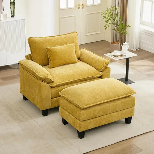 Vista 40 de URRED - Sofá seccional modular tipo nube, cómodo sofá cama de chenilla moderna con asientos profundos y otomán/almohadas para sala de estar