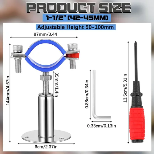 Vista 2 de Yaocom 8 soportes de tubo de montaje en pared de acero inoxidable 304, adecuado para diámetro exterior de 1-1/2 pulgadas (1.654-1.772 in), altura