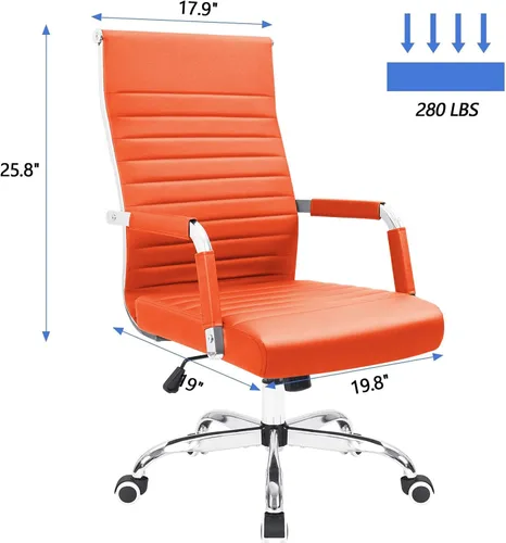 Vista 3 de KaiMeng Escritorio de oficina acanalado con respaldo medio, silla de computadora, altura ajustable, para tareas ejecutivas, giratoria, piel Naranja