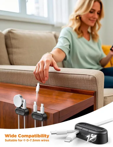 Vista 6 de Clips Magnéticos para Cables - Chfeila Paquete de 4 [Doble Ranura] [Rotación 360° y Bloqueo por Torsión] Gestión de Cables, Soporte Adhesivo