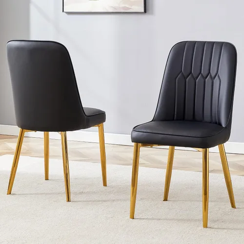 Vista 11 de Juego de 2 sillas de comedor modernas, color negro, sillas de cocina de piel sintética, sillas laterales tapizadas con patas de metal, sillas sin