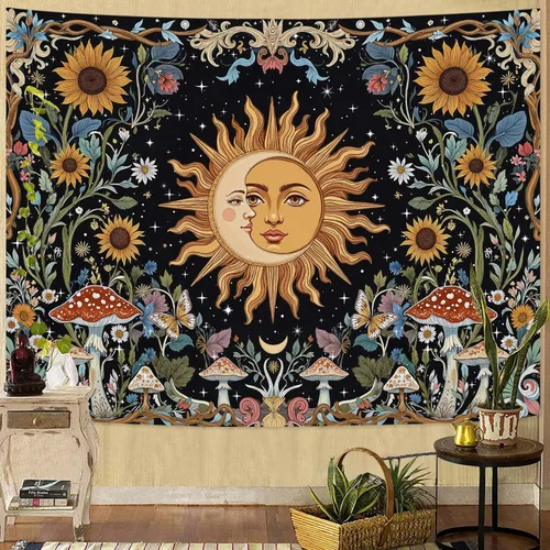 Vista 12 de Fungarth Tapiz de Esqueleto y Mariposa Blanco y Negro Calavera Hongos Plantas Tapices Hippie Estético Tapiz Colgante de Pared para Dormitorio Sala