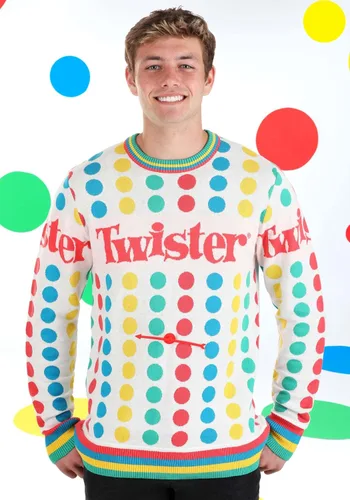 Vista 3 de Hasbro Games Twister Ugly Sweater for Adults, Board Game Knitted Crewneck Sweatshirt with Functioning Spinner