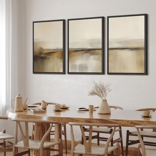 Vista 3 de SIGNFORD - Set de obras de arte en lienzo enmarcado para pared, ilustraciones abstractas de neblina del desierto en tonos neutros beige y marrón