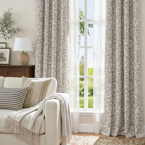 Vista 5 de jinchan Cortinas opacas para dormitorio, cortinas con estampado floral de pergamino gris topo de 84 pulgadas de largo para sala de estar, cortinas
