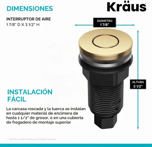 Vista 3 de KRAUS Botón de interruptor de aire para eliminación de basura de montaje plano en latón cepillado, KWDB-20BB