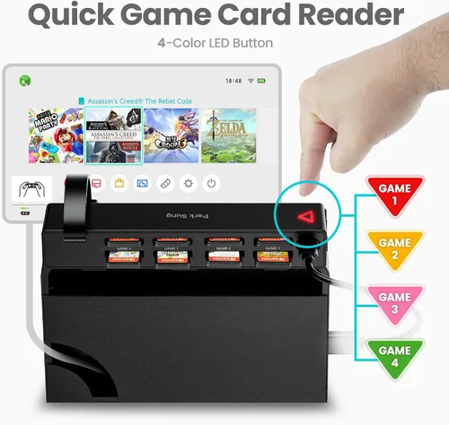 Vista 4 de Park Sung Interruptor de juego Switch, lector de tarjetas de juego de interruptor, soporte de tarjetas de juego 8 en 1, adaptadores de cambio rápido