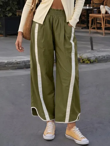 Vista 2 de Fisoew Pantalones deportivos holgados de pierna ancha para mujer, cintura Verde militar