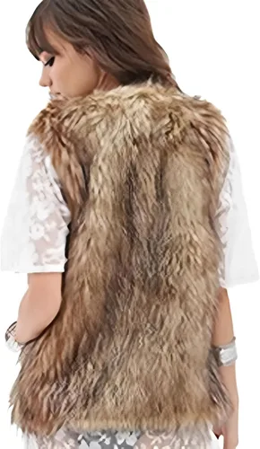 Vista 2 de Tanming chaleco de piel sintética, cálido, para otoño invierno, para mujer.