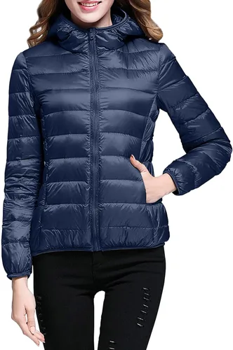 Vista 2 de Chaqueta acolchada ligera para mujer, abrigo de plumón corto con cremallera y capucha para invierno 2023