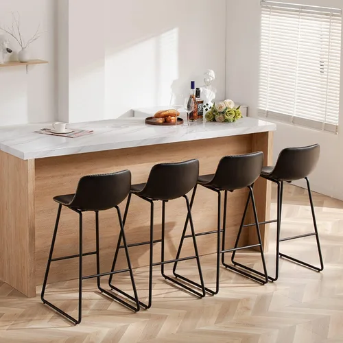 Vista 30 de HeuGah Juego de 2 taburetes de bar de piel sintética, sillas de comedor con patas de metal y respaldo suave, fáciles de montar