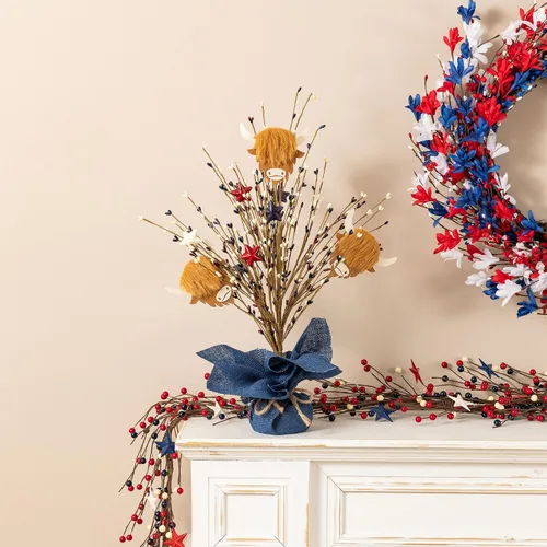 Vista 9 de Glitzhome Árbol de mesa de bayas rojas de Navidad de 16 pulgadas de alto con base de arpillera, centro de mesa decorativo de bayas para Navidad Día