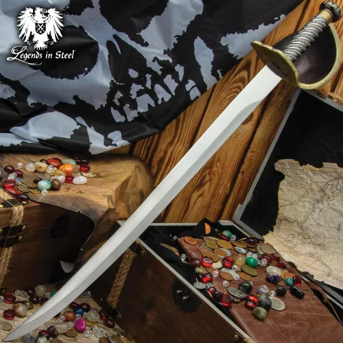 Vista 4 de Sable pirata Cutlass Hoja de acero inoxidable de 22" Cast Metal Basket Hilt Guard Pirate Artwork Accents Perfect for Reenactors 28 1/4