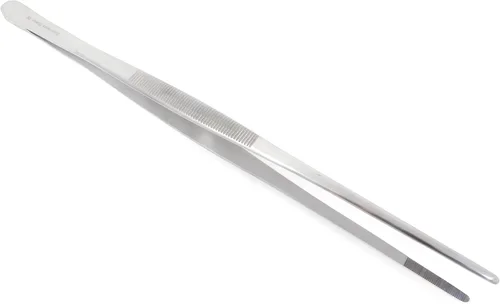 Vista 12 de Pinzas de precisión de acero inoxidable culinario profesional de 6 pulgadas con puntas dentadas, pinzas para servir con detalles de presentación